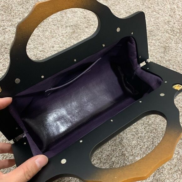 Handmade Genuine Embossed Leather Gradient Metallic Wooden Frame Bag/Crossbody - Picture 11 of 11